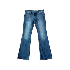 Express Stella Jeans Boot Cut Regular Low-Rise Distressed Denim Blue Women’s 8L